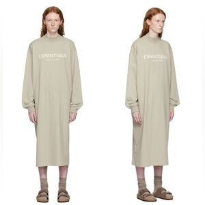 Oversized Essentials Fear of God Smoke Long Sleeve Midi Dress Size S Pockets